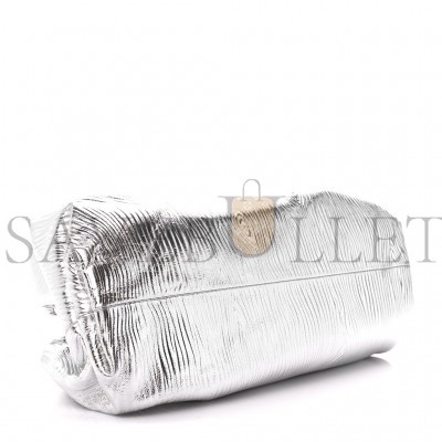 BOTTEGA VENETA METALLIC BARK CALFSKIN EMBOSSED THE POUCH OVERSIZED CLUTCH SILVER  (37*19*12cm)