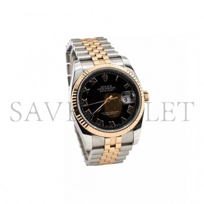 ROLEX DATEJUST FLUTED BEZEL BLACK ROMAN DIAL 36MM WATCH 116233