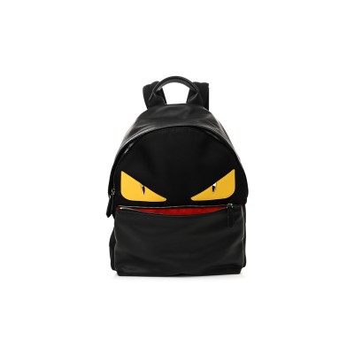 FENDI NYLON VITELLO LIBERTY VITELLO DOLCE MONSTER EYES ROUNDED BACKPACK BLACK SUNFLOWER (39*33*14cm)