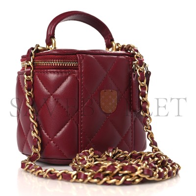 CHANEL LAMBSKIN QUILTED MINI TOP HANDLE VANITY CASE WITH CHAIN BURGUNDY 1271085 (10*9*7cm)