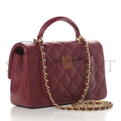 CHANEL LAMBSKIN METAL QUILTED MINI TOP HANDLE RECTANGULAR FLAP BURGUNDY 791222 (20*13*6cm)