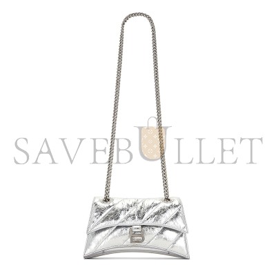 BALENCIAGA WOMEN'S CRUSH CHAIN BAG IN SMALL SILVER 716351210IW8110 (24.9*15*7.9cm)