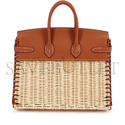 HERMES MASTER GOLD SWIFT AND OSIER WICKER PICNIC BIRKIN 25 PALLADIUM HARDWARE 3691524 (25*20*13cm)