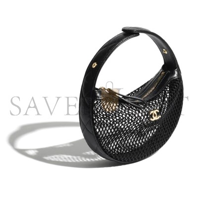 CHANEL MESH SHINY LAMBSKIN POUCH HOBO BLACK AS4063 (19*18*3cm)