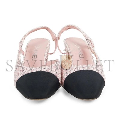 CHANEL PINK AND BLACK TWEED AND GROSGRAIN-LINED PUMPS WS5312