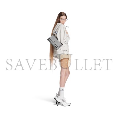 BALENCIAGA WOMEN'S BEL AIR CLUTCH ON STRAP SMALL IN CLOUD GREY 8349432ABAW1142 (26.9*13.9*5.3cm)