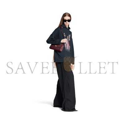 BALENCIAGA WOMEN'S BEL AIR CLUTCH ON STRAP SMALL IN DARK BURGUNDY 8349432ABAV6036 (26.9*13.9*5.3cm)