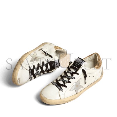 GOLDEN GOOSE WOMEN'S WHITE LEATHER SUPER-STAR WITH GLITTERY HEEL TAB GWF00102