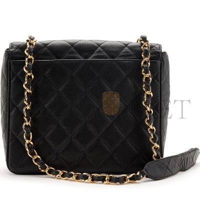 CHANEL BLACK QUILTED CAVIAR XL CC JUMBO SQUARE FLAP GOLD HARDWARE 1157428 (25*20.5*9cm)