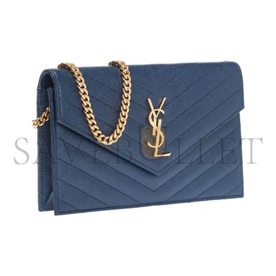 YSL CASSANDRE MATELASSÉ ENVELOPE CHAIN WALLET IN GRAIN DE POUDRE EMBOSSED LEATHER 393953BOW014117 (19*12.5*3.5cm)