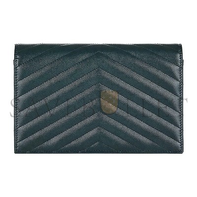 YSL CASSANDRE MATELASSÉ ENVELOPE CHAIN WALLET IN GRAIN DE POUDRE EMBOSSED LEATHER 393953BOW014458 (19*12.5*3.5cm)