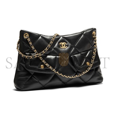 CHANEL SHOPPING BAG SHINY LAMBSKIN & GOLD-TONE METAL BLACK AS5740 (38*26*11cm)