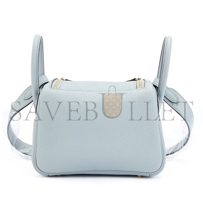 HERMÈS BLEU GLACIER CLÉMENCE MINI LINDY II GOLD HARDWARE H085956CC8U (19*13*9.5cm)