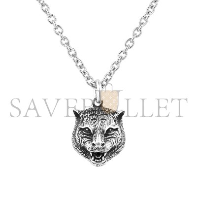 GUCCI ANGER FOREST FELINE HEAD DARK FINISH SILVER NECKLACE 433608