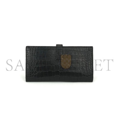 HERMÈS BEARN SOUFFLET LONG WALLET IN ALLIGATOR AND CROCODILE LEATHER WITH BLACK AND SILVER HARDWARE (17.5*9cm) HERMÈS BEARN SOUFFLET LONG WALLET IN ALLIGATOR AND CROCODILE LEATHER WITH BLACK AND SILVER HARDWARE (17.5*9cm)