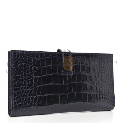 HERMES SHINY ALLIGATOR BEARN WALLET BLEU MARINE (17.5*9cm) HERMES SHINY ALLIGATOR BEARN WALLET BLEU MARINE (17.5*9cm)