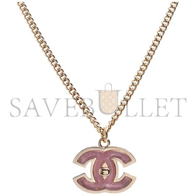 CHANEL CLASSIC PINK DOUBLE C LOGO METAL SPIRAL EMBOSSED NECKLACE CHANEL CLASSIC PINK DOUBLE C LOGO METAL SPIRAL EMBOSSED NECKLACE