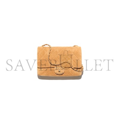 CHANEL FLAP BAG SUEDE CALFSKIN, LAMBSKIN & GOLD-TONE METAL DARK BEIGE AS5987 (26*18*7cm)