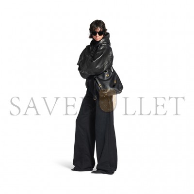 BALENCIAGA BEL AIR SMALL HOBO BAG IN BLACK SMOOTH CALFSKIN, GOLD HARDWARE 8110182ABAV1000 (26.9*25.9*9.9cm)