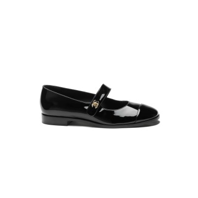 CHANEL PATENT CALFSKIN MARY JANES FLATS BLACK G45280