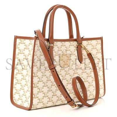 CELINE TRIOMPHE CANVAS CALFSKIN MINI HORIZONTAL CABAS WHITE 199742BZJ.04LV (34*23*12.5cm)