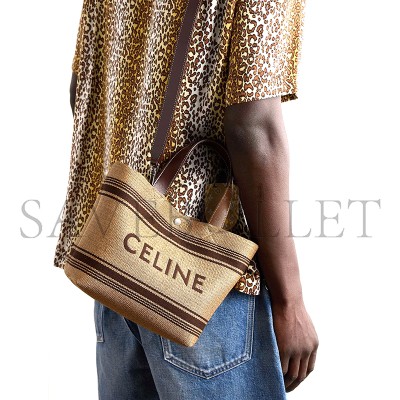 CELINE CABAS MINI LEATHER-TRIMMED LOGO-EMBROIDERED RAFFIA TOTE BAG 116992BZJ.04LV (23*19*11cm)