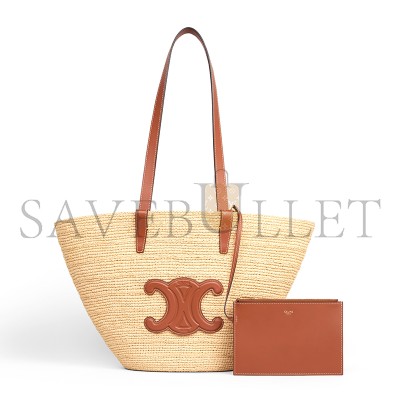 CELINE MEDIUM SUPPLE CELINE CLASSIC PANIER IN RAFFIA AND CALFSKIN 114342FF7.04LU (30*22*14cm)