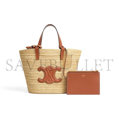 CELINE TEEN SUPPLE CELINE CLASSIC PANIER IN RAFFIA AND CALFSKIN 115802FF7.04LU (22*21.5*13cm)