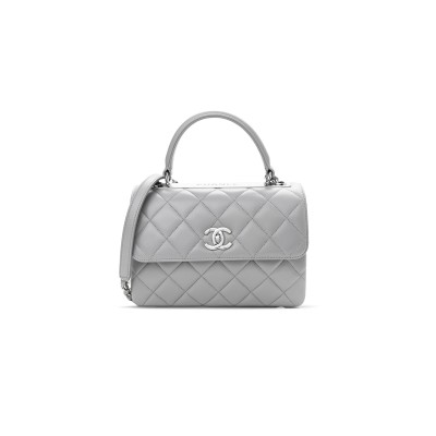 CHANEL LAMBSKIN QUILTED SMALL TRENDY CC FLAP DUAL HANDLE BAG GREY 1109942 (24*17*10cm)