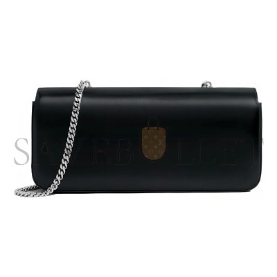 CELINE CHAIN SHOULDER BAG IN TRIOMPHE CANVAS GLOSSY CALFSKIN 197413BF4.38SI (33*13*5cm)