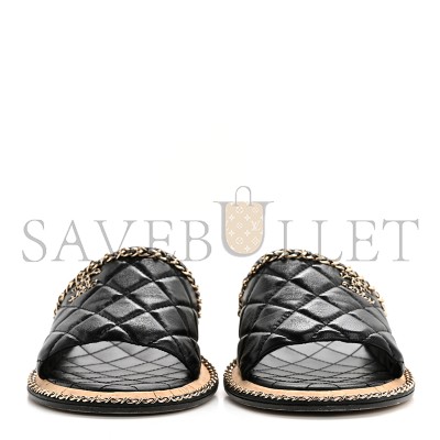 CHANEL LAMBSKIN QUILTED CHAIN CC SANDALS G45671