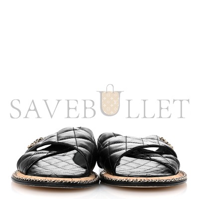 CHANEL LAMBSKIN QUILTED CHAIN CC SANDALS G45669