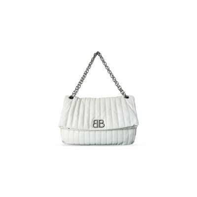 BALENCIAGA WOMEN'S MONACO CHAIN BAG LARGE IN WHITE 7659332KASE1000 (43.5*32*13cm)