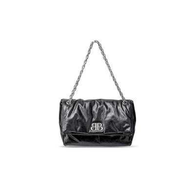 BALENCIAGA WOMEN'S MONACO CHAIN BAG MEDIUM IN BLACK 7659452AASA1000 (32.5*22*9.9cm)