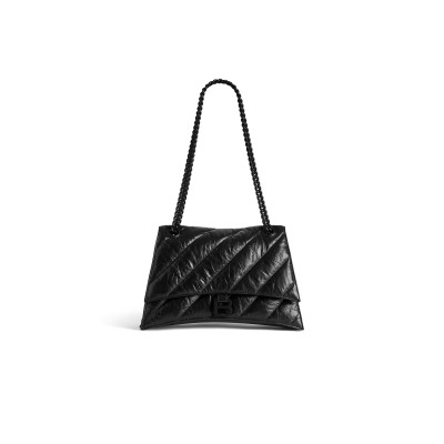 BALENCIAGA WOMEN'S CRUSH CHAIN BAG MEDIUM IN BLACK 716393210IY1000 (31*19.8*6.9cm)