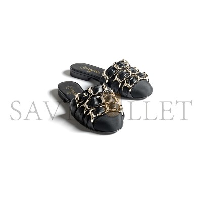 CHANEL MULES LAMBSKIN & GROSGRAIN BLACK G46653