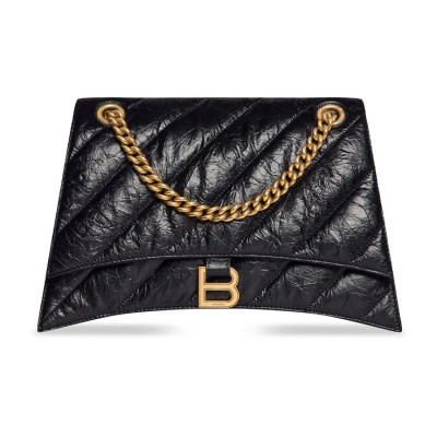 BALENCIAGA WOMEN'S CRUSH CHAIN BAG MEDIUM IN BLACK 716393210J11000 (31*19.8*6.9cm)