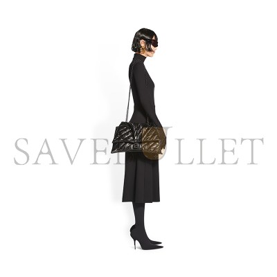 BALENCIAGA WOMEN'S CRUSH CHAIN BAG MEDIUM IN BLACK 716393210IY1000 (31*19.8*6.9cm)