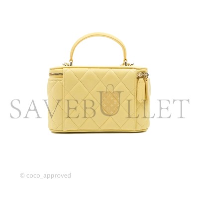 CHANEL VANITY RECTANGULAR TOP HANDLE YELLOW LAMBSKIN GOLD HARDWARE 135269 (17*9*8cm)