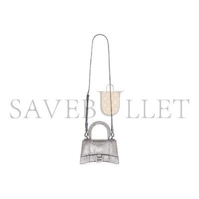 BALENCIAGA WOMEN'S HOURGLASS HANDBAG XS  WITH RHINESTONES GREY 59283328D0Y1272 (18.8*13*7.9cm)