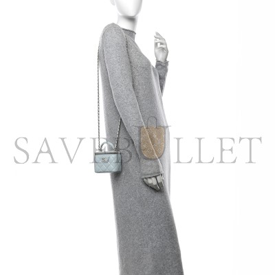 CHANEL LAMBSKIN QUILTED TOP HANDLE MINI VANITY CASE WITH CHAIN LIGHT BLUE 1671368 (10*9*7cm)