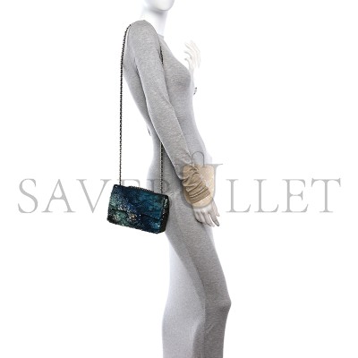 CHANEL SHADED SEQUINS MINI FLAP LIGHT GREEN DARK BROWN WHITE BLUE 1585379 (20*14*7cm)