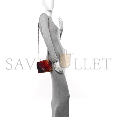 CHANEL SHADED SEQUINS MINI FLAP BLACK BURGUNDY RED YELLOW 1566880 (20*14*7cm)