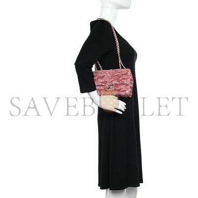CHANEL FLAP BAG SEQUINS & GOLD-TONE METAL GOLDEN & PINK AS4561 (21*14*8cm)