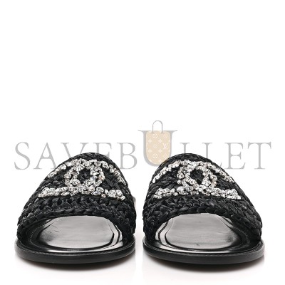 CHANEL RAFFIA CRYSTAL CC MULES SANDALS 1319546