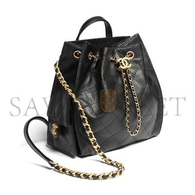 CHANEL 25 MEDIUM BACKPACK GRAINED CALFSKIN & GOLD-TONE METAL BLACK AS5600 (23*23*14cm)