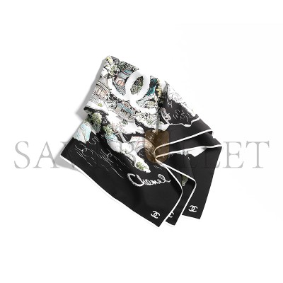 CHANEL SQUARE SCARF SILK TWILL BLACK, MULTICOLOR & WHITE AAB102 (90*90cm) CHANEL SQUARE SCARF SILK TWILL BLACK, MULTICOLOR & WHITE AAB102 (90*90cm)
