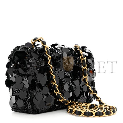 CHANEL MASTER SEQUIN MINI RECTANGULAR FLAP BLACK AS3523 (20*12*9cm)