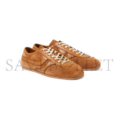 DRIES VAN NOTEN STITCHED CONTRAST RUBBER SOLE SUEDE PANEL SNEAKERS IN BROWN 242-021707
