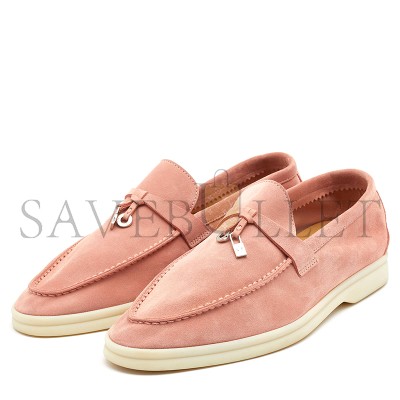 LORO PIANA PINK SUEDE SUMMER CHARMS WALK SLIP ON LOAFERS FAE5444303J LORO PIANA PINK SUEDE SUMMER CHARMS WALK SLIP ON LOAFERS FAE5444303J